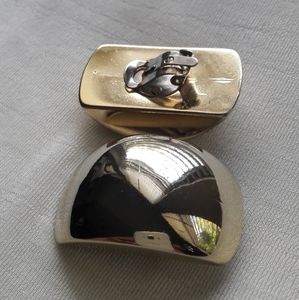 Shiny Gold clip on earrings Midcentury